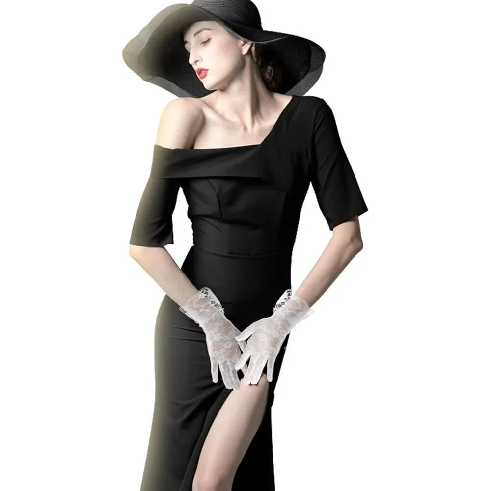 Women's White Short Fashion Imported Lace Opera Halloween Cosplay Gloves